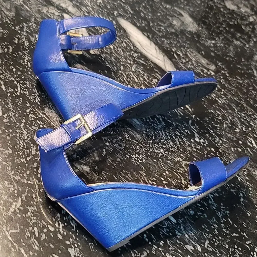 AMERICAN EAGLE WOMEN'S Classic Heels SANDAL ANKLE STRAP OPEN TOE WEDGE SANDAL